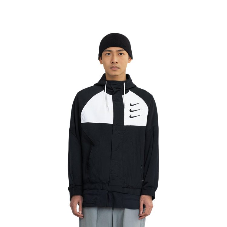 Details for Nike Swoosh Double Hook Jaket Anti Angin Bertudung Musim Semi Warna Hitam DJ9647-011