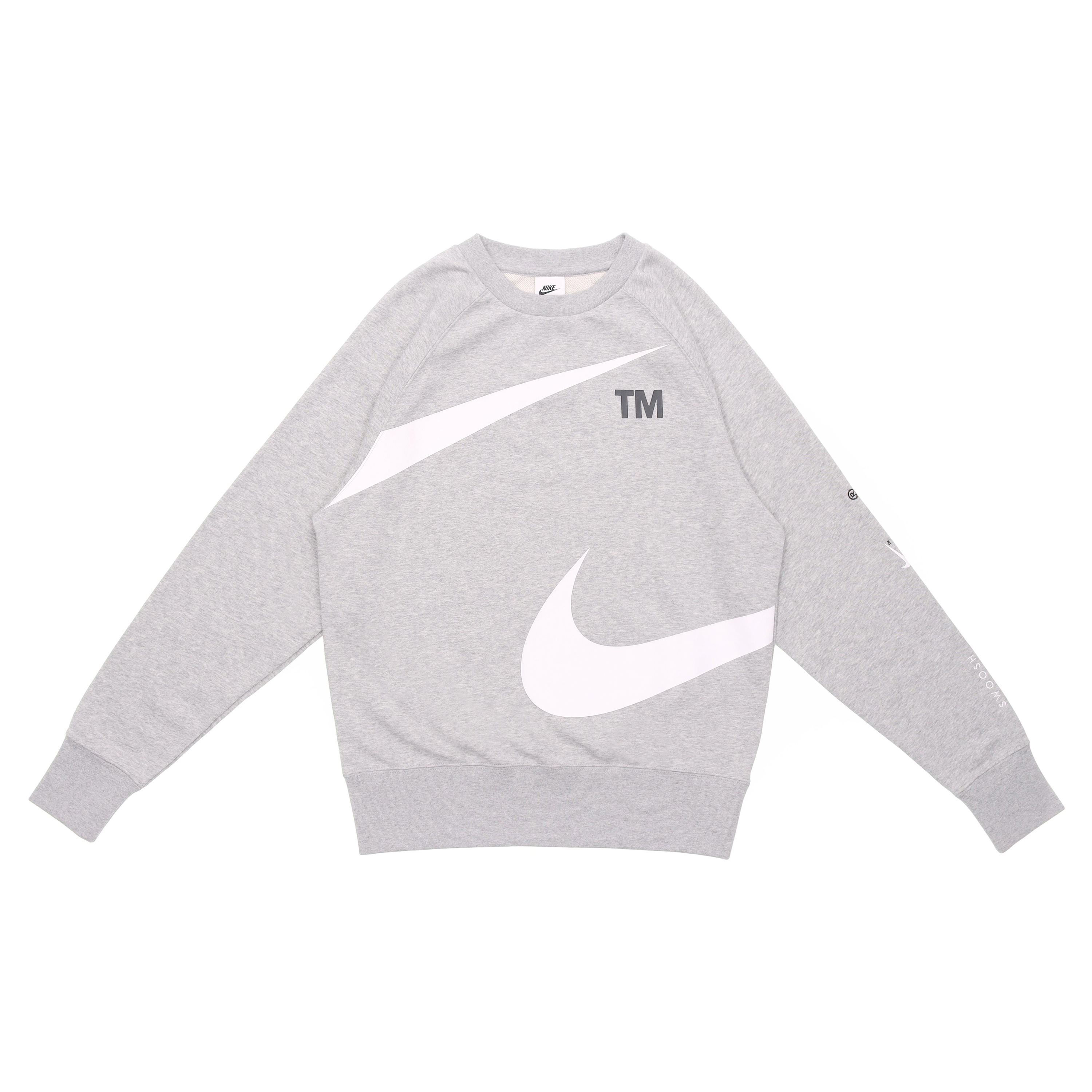 Nike Swoosh Ft Crew Large Logo Knit Pullover Sweatshirt Grey - Spring Edition DD6097-063