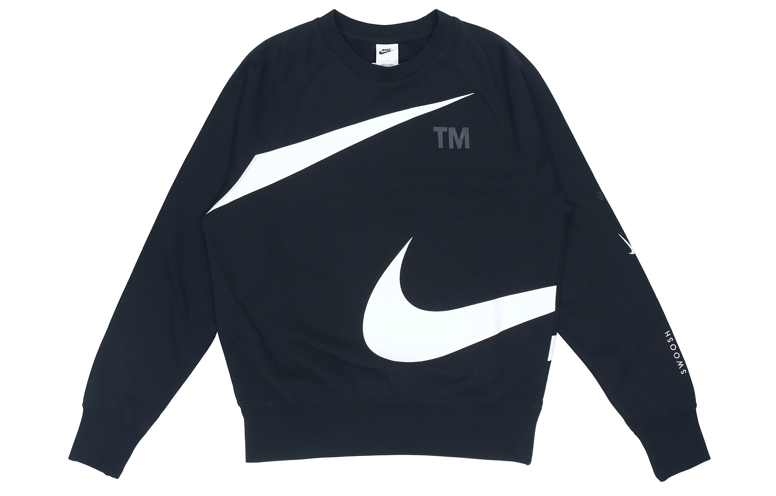 Nike Swoosh FT Crew Retro Logo Print Pullover Sweatshirt Black Spring DD6097-010