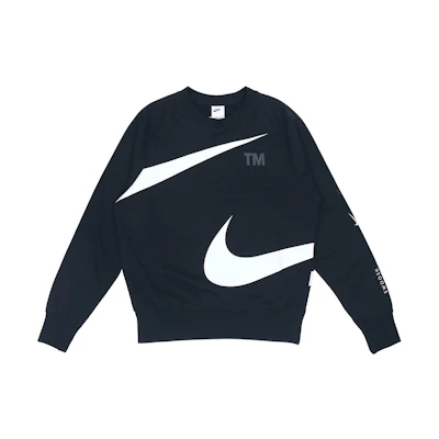 Nike Swoosh FT Crew Retro Logo Print Pullover Sweatshirt Black Spring DD6097-010