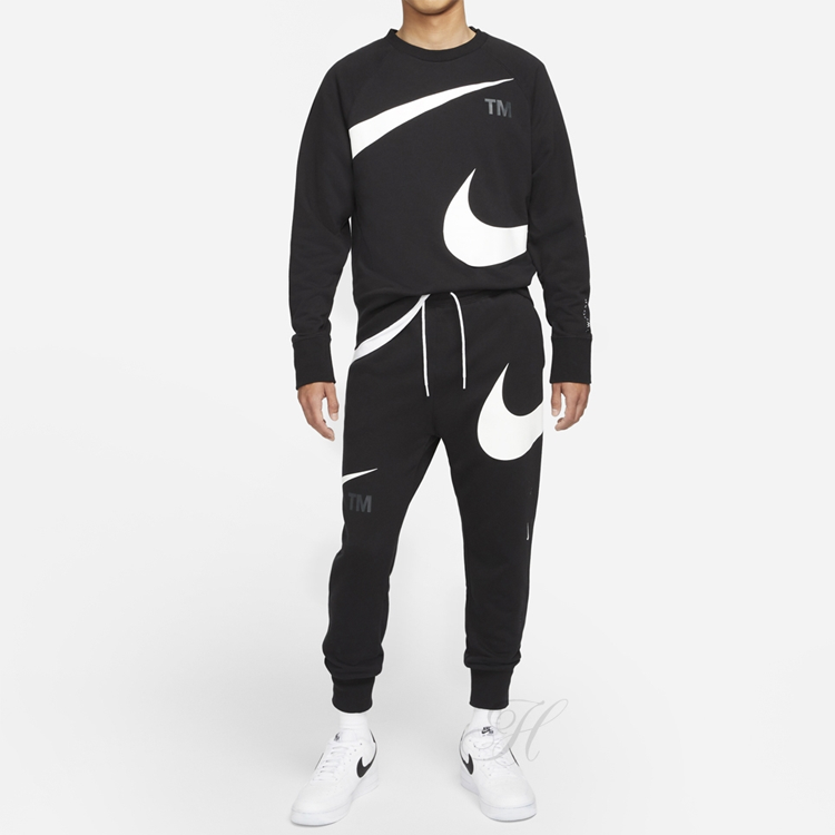 Shop Nike Swoosh FT Crew Retro Logo Print Pullover Sweatshirt Black Spring DD6097-010