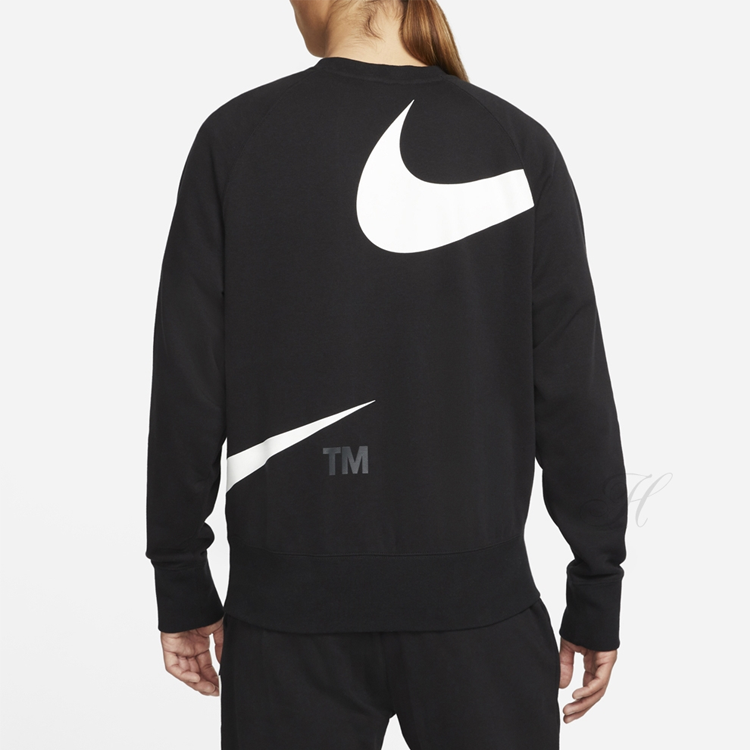 Details for Nike Swoosh FT Crew Retro Logo Print Pullover Sweatshirt Black Spring DD6097-010