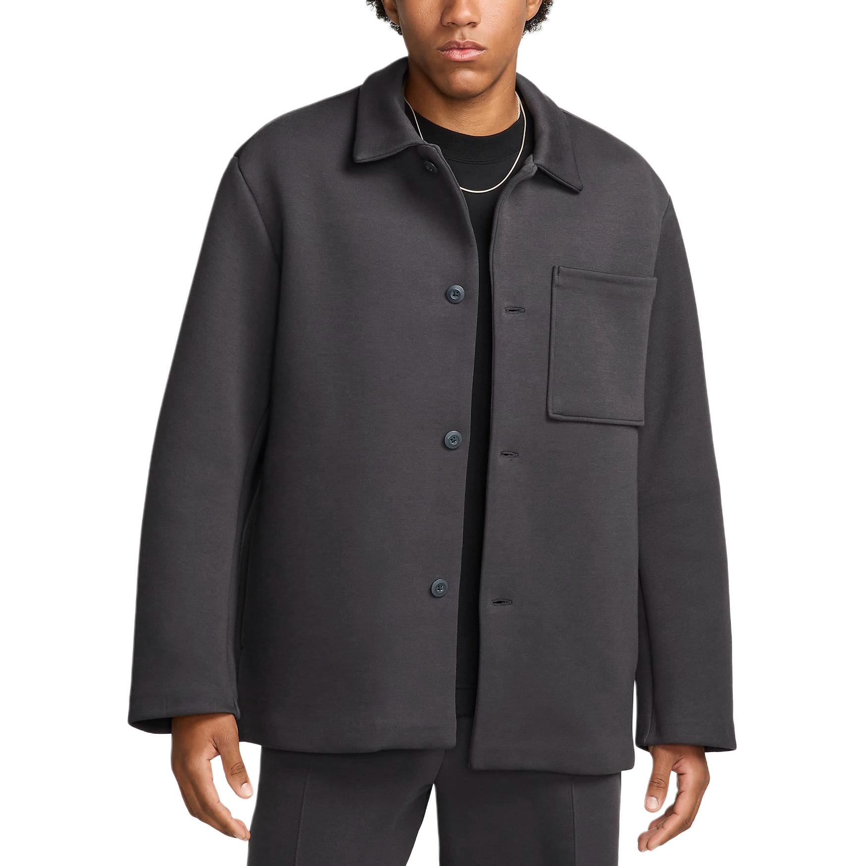 Nike Tech Fleece Shacket Embroidered Solid Button-Up Jacket Anthracite FZ7566-060