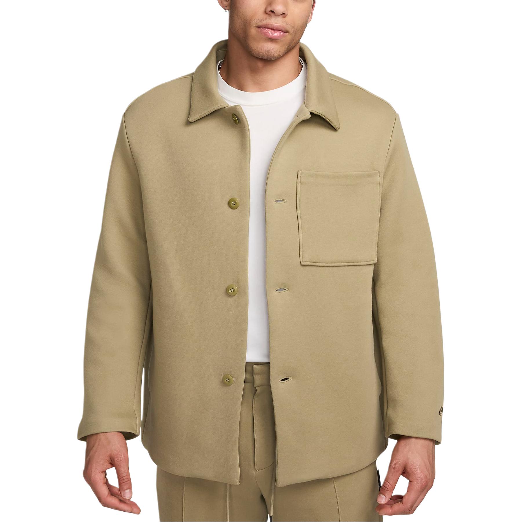 Nike Tech Fleece Shacket Olive Embroidered Collar Outdoor Casual Jacket Unisex FZ7566-276