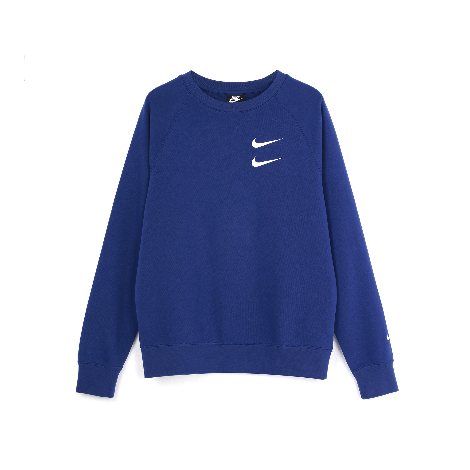 Nike Tee Black Double Swoosh Embroidered Crewneck Pullover Sweatshirt Blue Mens CJ4872-455