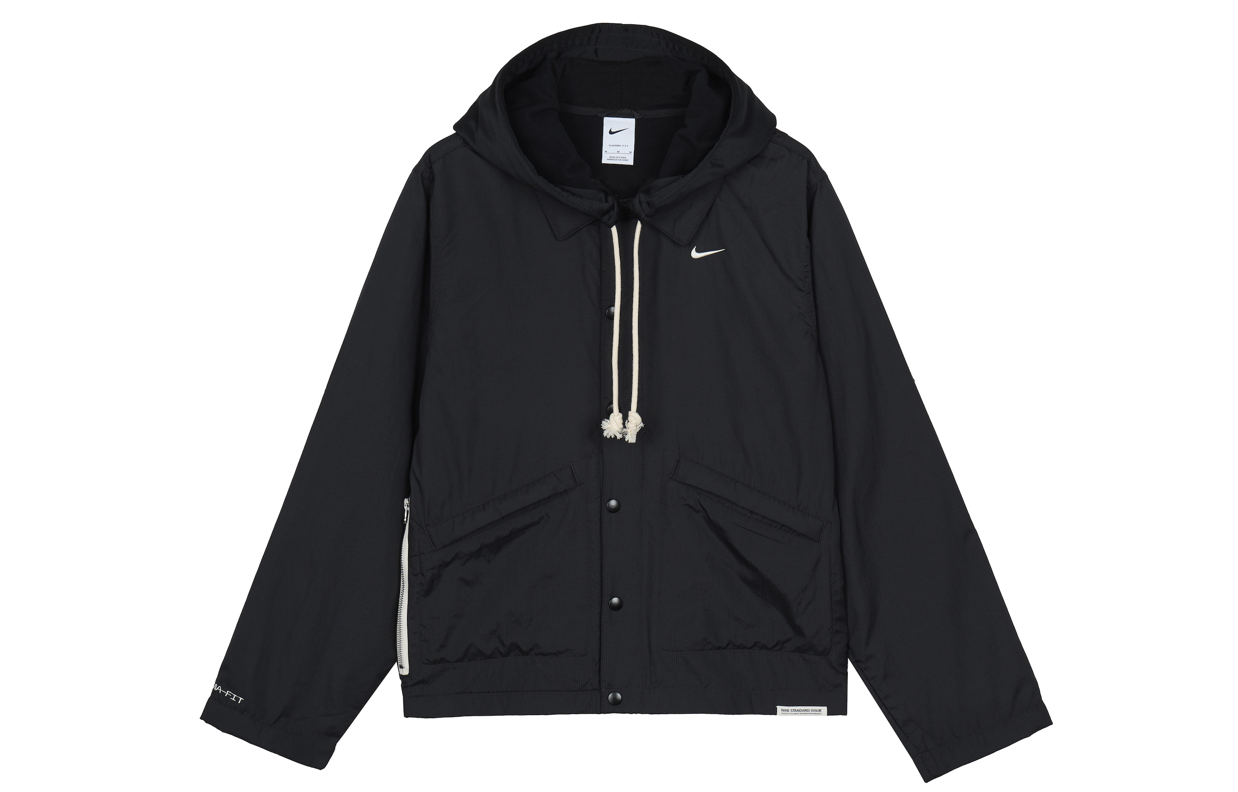 Nike Therma-FIT Standard Issue Embroidered Logo Coach Jacket Black Mens DA6858-010