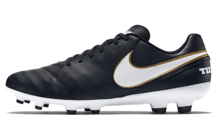 Nike Tiempo Genio II Leather Firm Ground 'Black White Gold' 819213-010