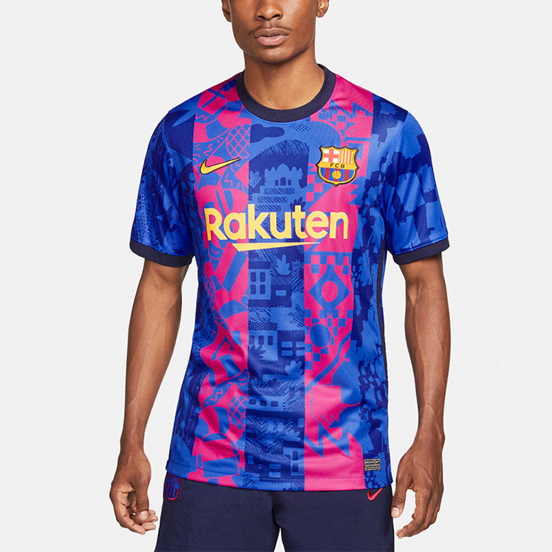 Shop 나이키 트레이닝 레트로 반팔 축구 저지 SW 팬 에디션 21-22 바르사 블루 남성용 DB5896-406