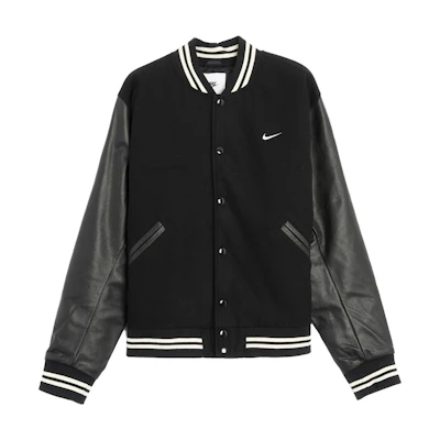 Nike Varsity Jacket Black Unisex Long Sleeve Button-Up Plain Colorblock Design FD7845-010