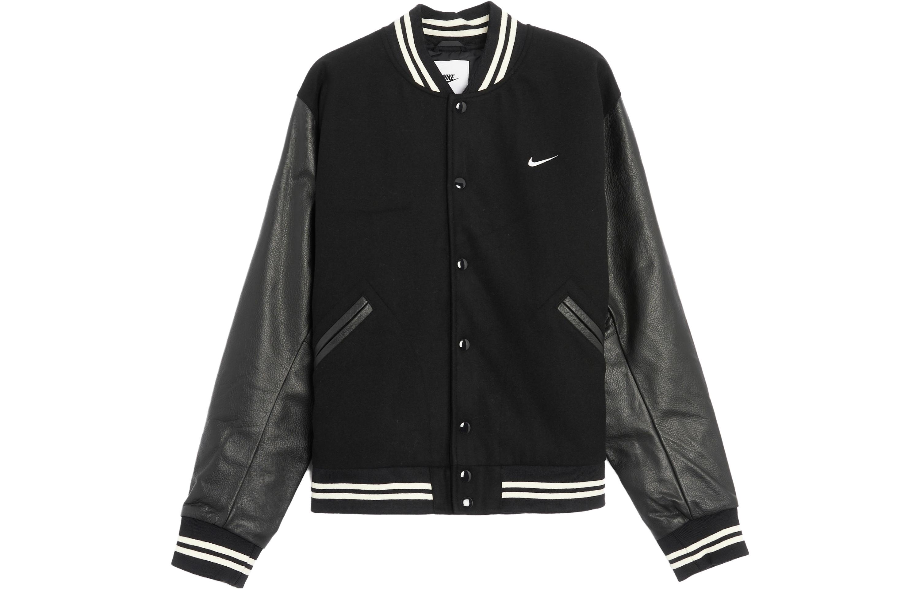 Order Nike Varsity Jacket Black Unisex Long Sleeve Button-Up Plain Colorblock Design FD7845-010