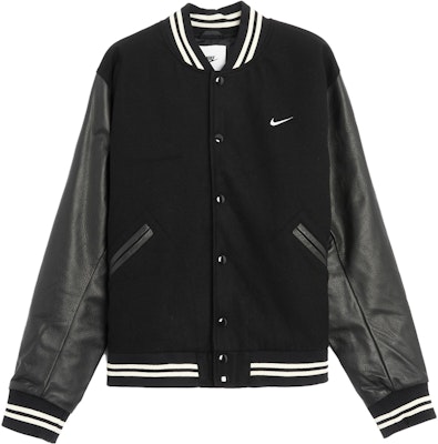Nike Varsity Jacket Black Unisex Long Sleeve Button-Up Plain Colorblock Design FD7845-010 Order Nike Varsity Jacket Black Unisex Long Sleeve Button-Up Plain Colorblock Design FD7845-010