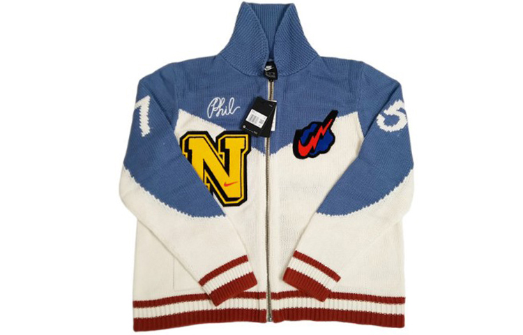 Nike Varsity Knit Patch Zip Cardigan Sweater Blue White - US Edition BV4615-110