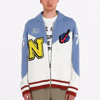 Nike Varsity Zip-Up Knit Cardigan Sweater Asia Blue/White BV4616-110 Purchase Nike Varsity Zip-Up Knit Cardigan Sweater Asia Blue/White BV4616-110