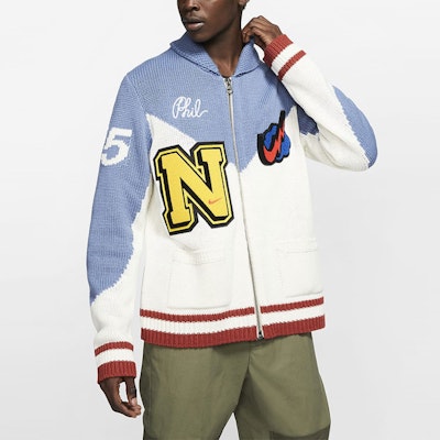 Nike Varsity Zip-Up Knit Cardigan Sweater Asia Blue/White BV4616-110 Sizing Nike Varsity Zip-Up Knit Cardigan Sweater Asia Blue/White BV4616-110