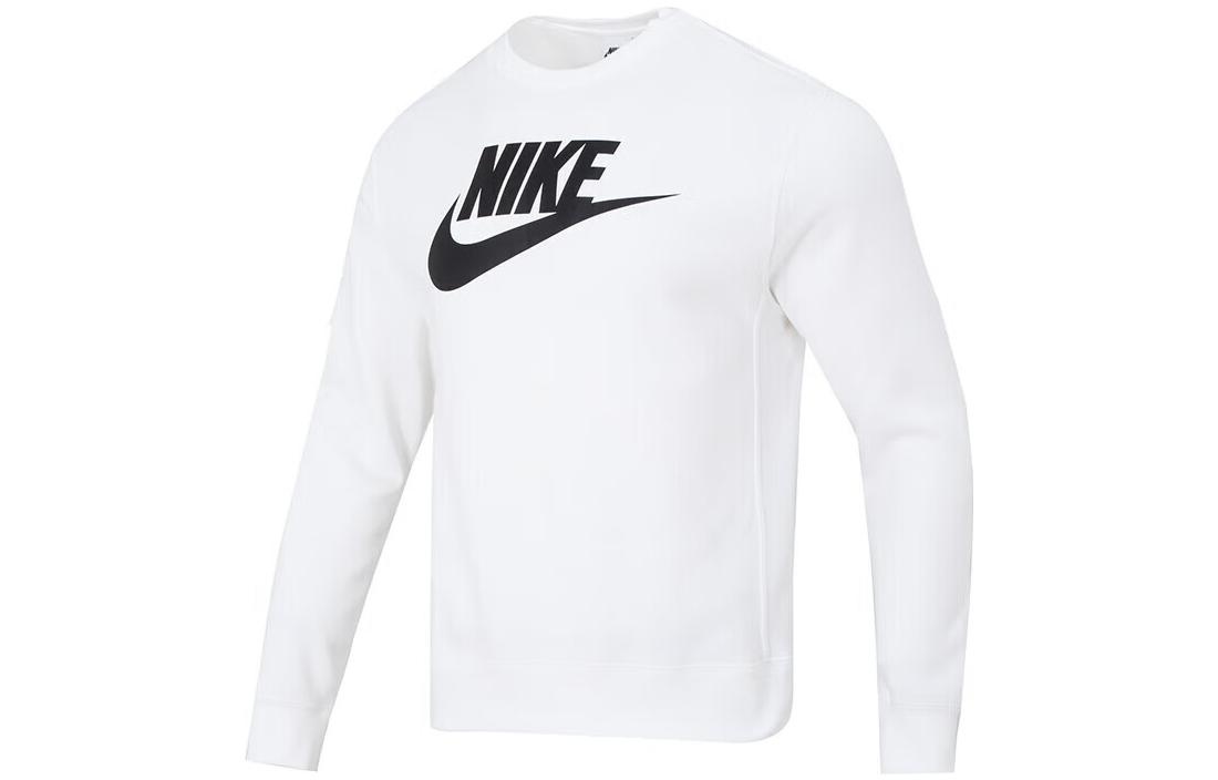 Nike White Logo Print Crewneck Long-Sleeve Sweatshirt DQ4913-100