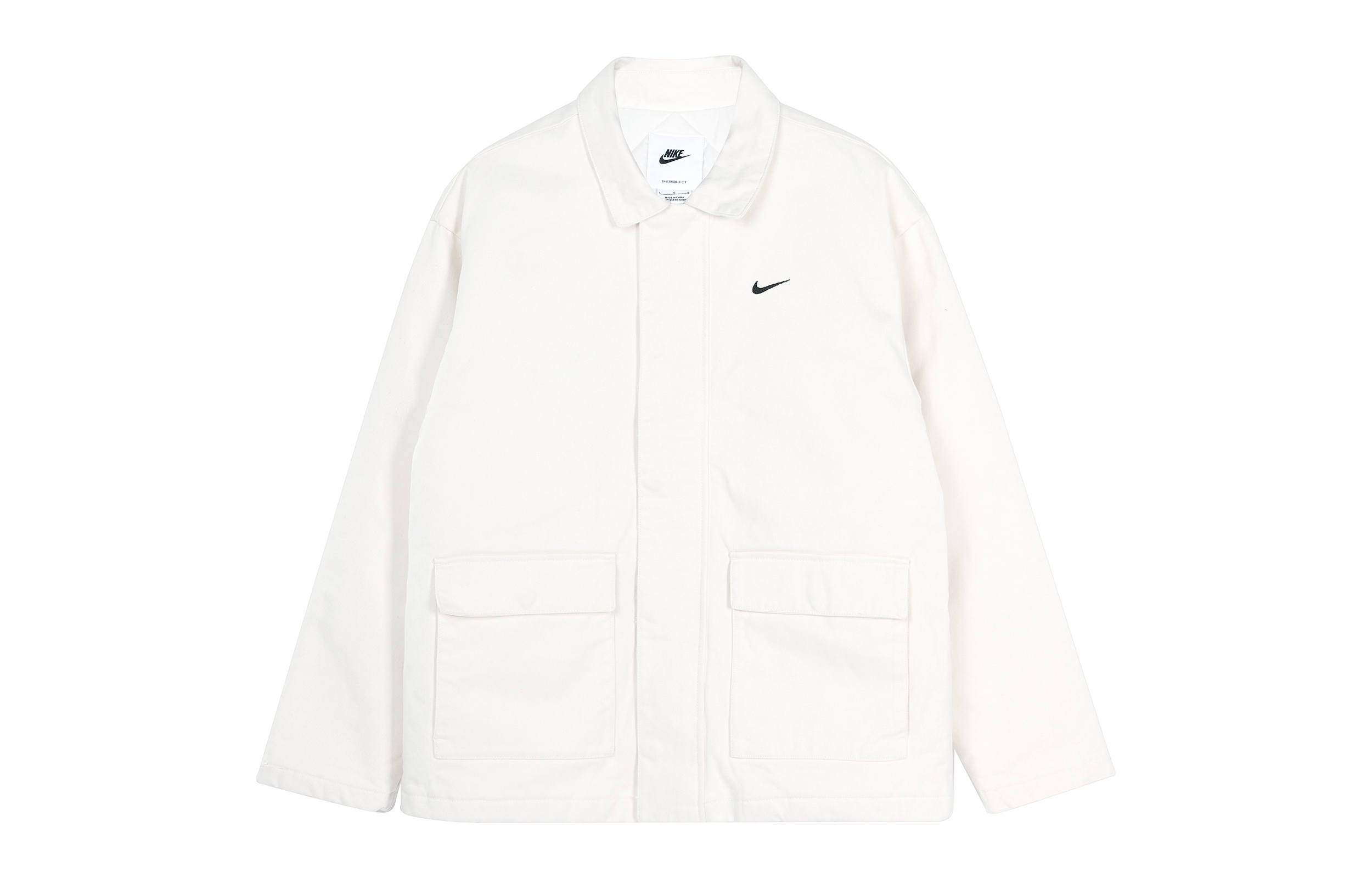 Nike White Long-Sleeve Workwear Jacket with Logo and Collared Design DQ4939-030