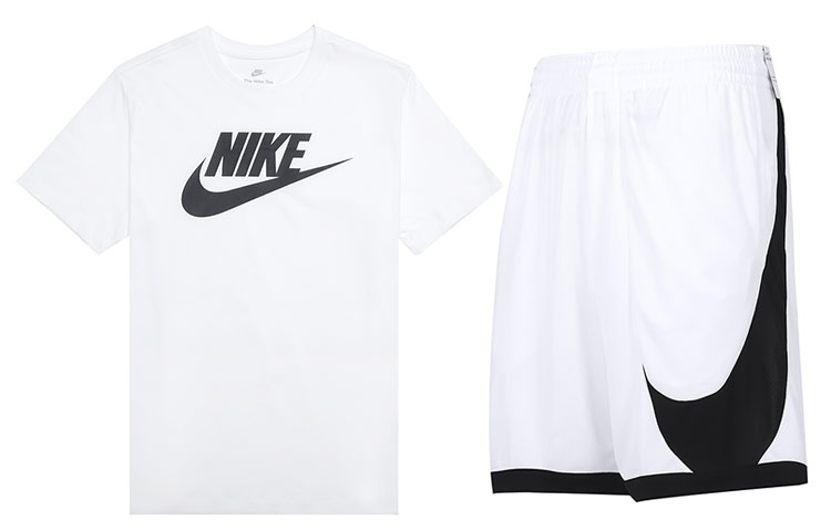 Nike White Running Training Fitness Outfit - Shirt & Shorts Set AR5005-101+DH6764-100
