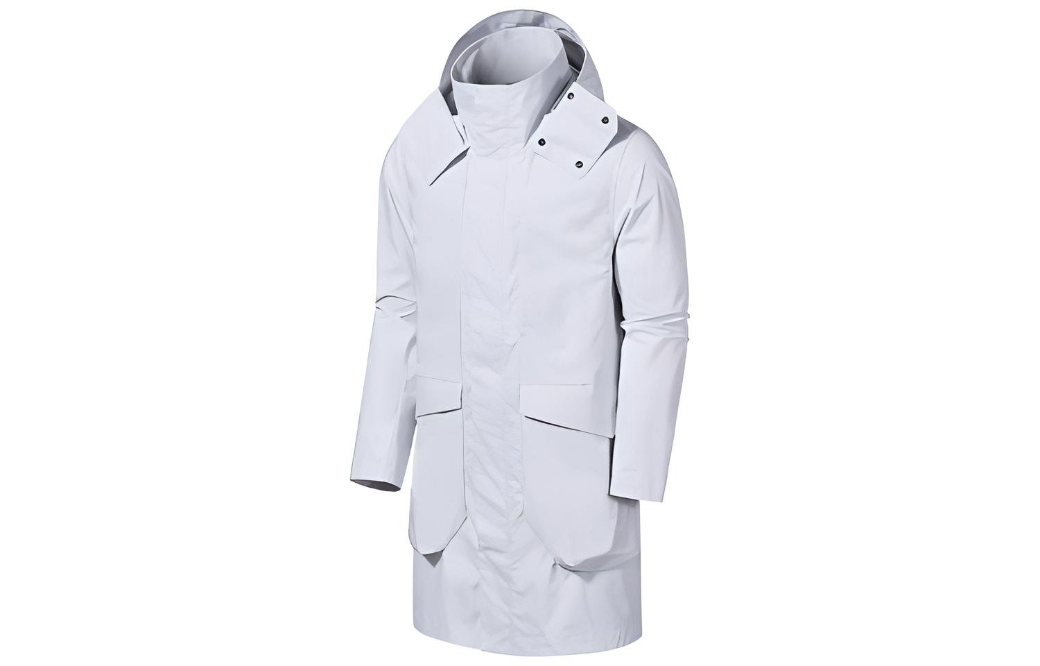 Nike White Windproof Hooded Long Woven Jacket Coat for Casual Wear AR1543-121