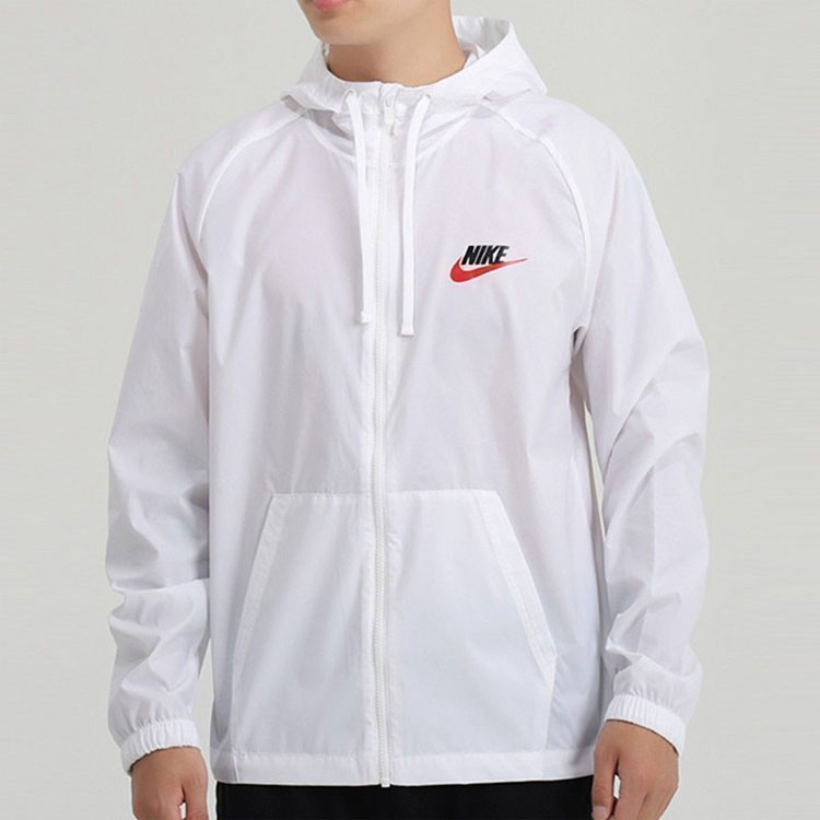 Shop Nike White Woven Hooded Jacket with Large Back Logo - Spring Edition CZ8677-100