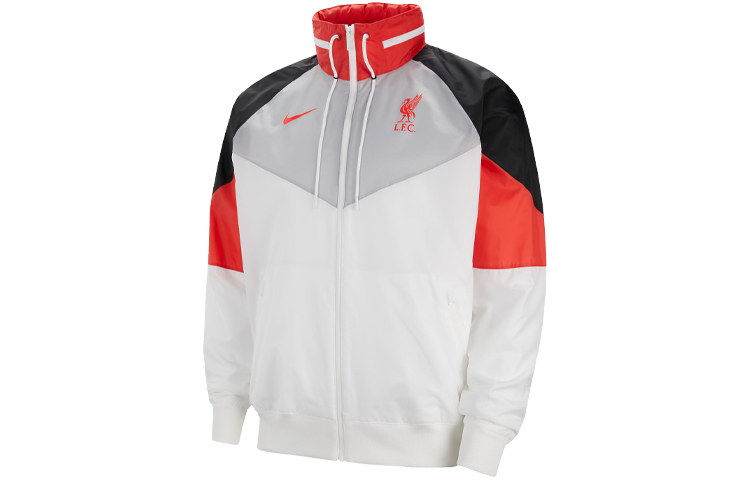 Lookbook 나이키 윈드러너 리버풀 풋볼 컬러블록 화이트 후디 재킷 CZ3417-100