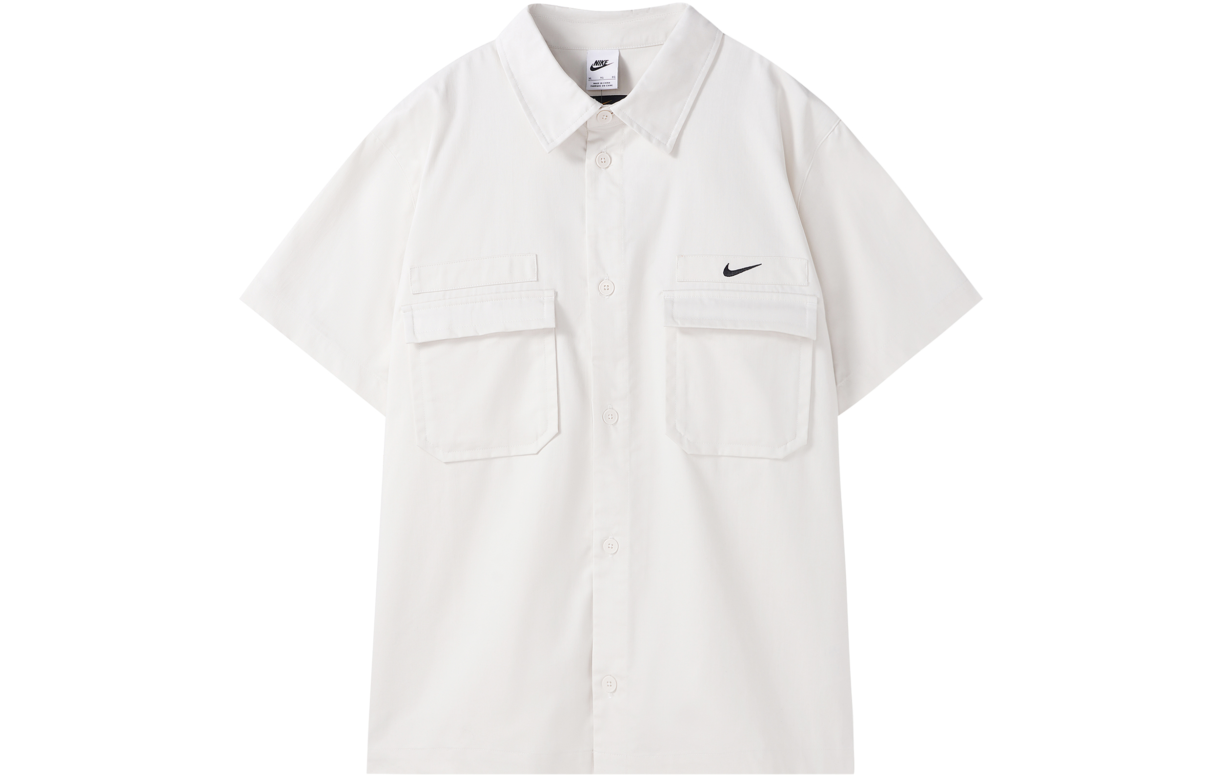 Nike Woven Solid Logo Pocket Button-Up Work Jacket Short-Sleeve Men White DX3341-030
