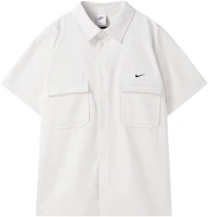 Nike Woven Solid Logo Pocket Button-Up Work Jacket Short-Sleeve Men White DX3341-030 Nike Woven Solid Logo Pocket Button-Up Work Jacket Short-Sleeve Men White DX3341-030