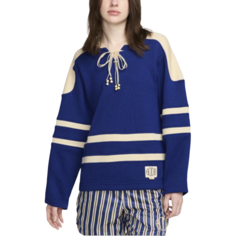 Lookbook 나이키 x BODE 컬러블록 스트라이프 니트 브이넥 긴팔 티 유니섹스 네이비/오프화이트 FJ0218-455