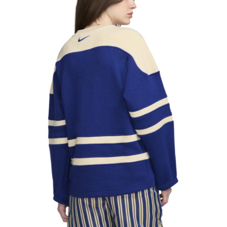 Shop 나이키 x BODE 컬러블록 스트라이프 니트 브이넥 긴팔 티 유니섹스 네이비/오프화이트 FJ0218-455
