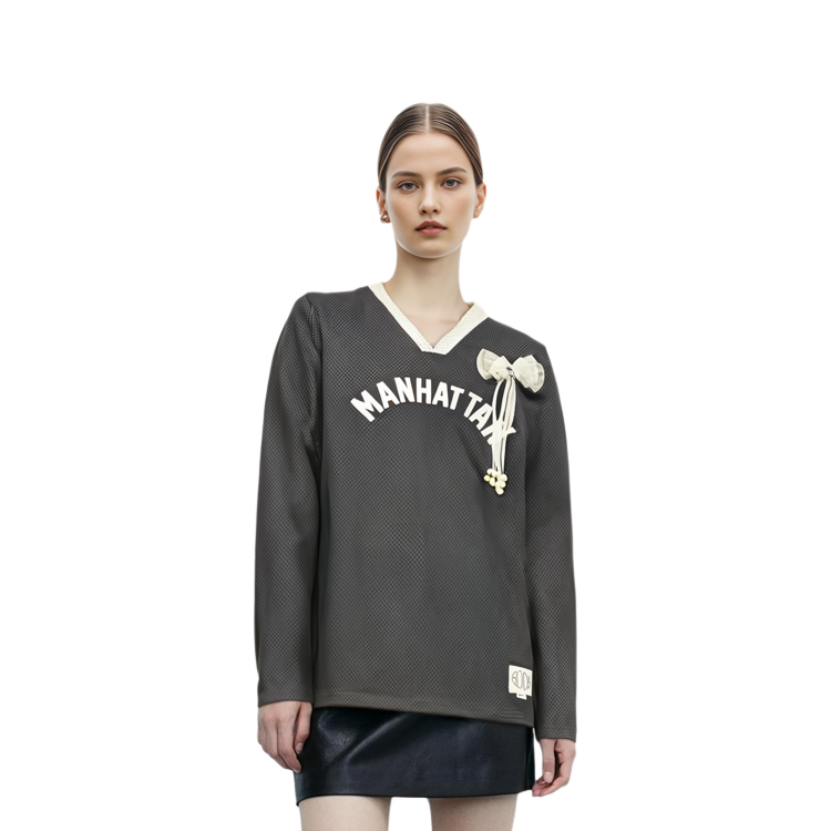 Shop ナイキ x Bode SS24 アストログラバーロゴプリントVネック長袖Tシャツ ブラック/ベージュ ユニセックス FJ8795-235