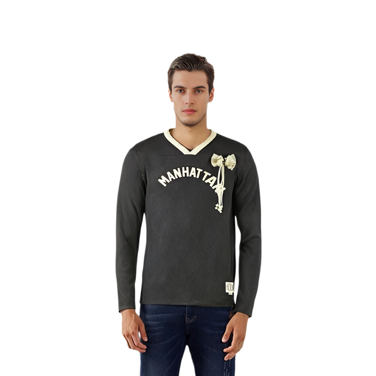 Purchase ナイキ x Bode SS24 アストログラバーロゴプリントVネック長袖Tシャツ ブラック/ベージュ ユニセックス FJ8795-235