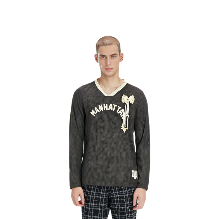 Sizing ナイキ x Bode SS24 アストログラバーロゴプリントVネック長袖Tシャツ ブラック/ベージュ ユニセックス FJ8795-235