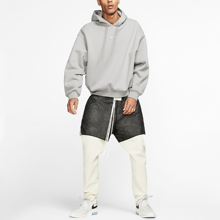 Shop 耐克 x Fear of God 男款双重帽设计灰色羊毛连帽衫 AR0634-003