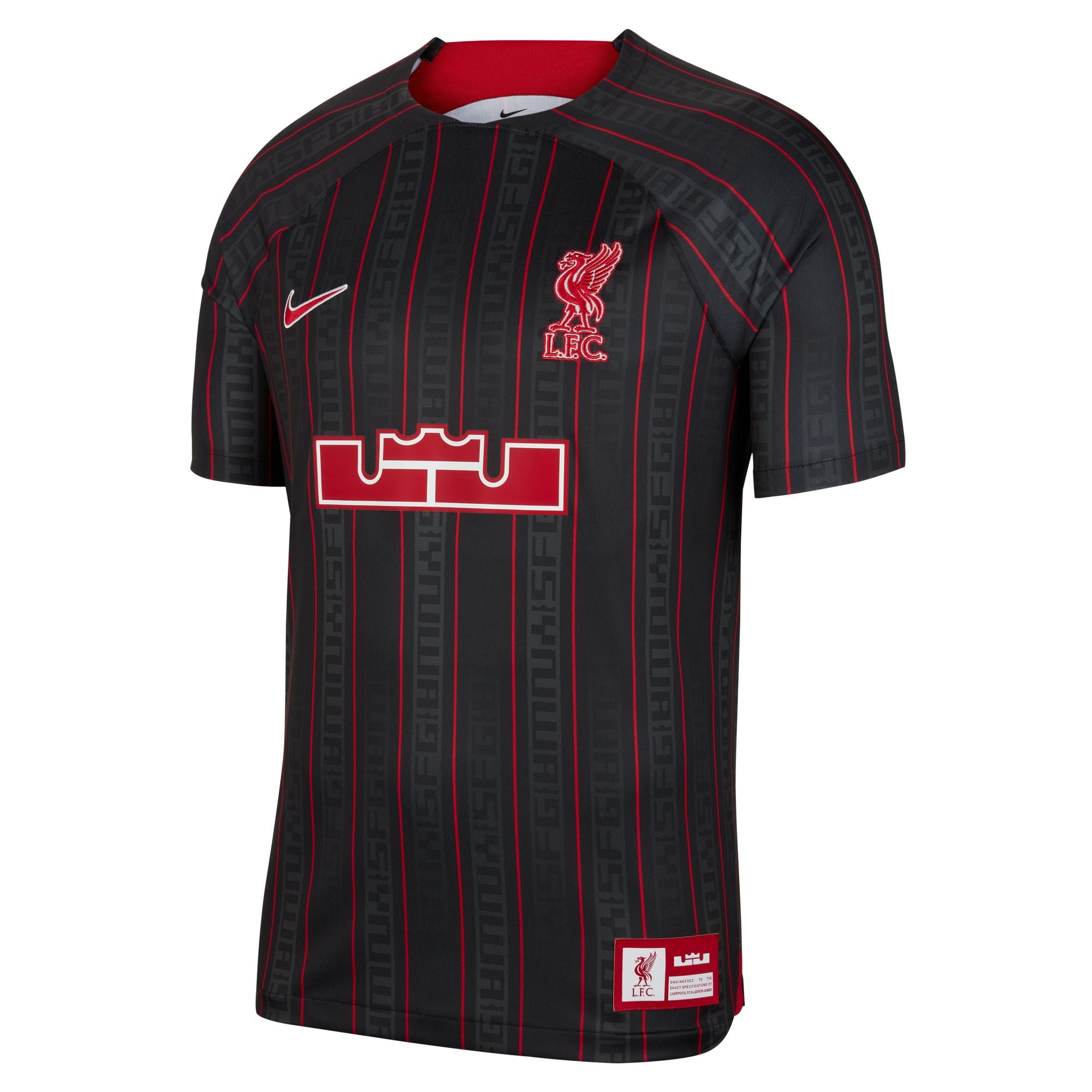 Nike x LeBron James x Liverpool Embroidered Logo Tee Black Soccer Jersey FD0627-061