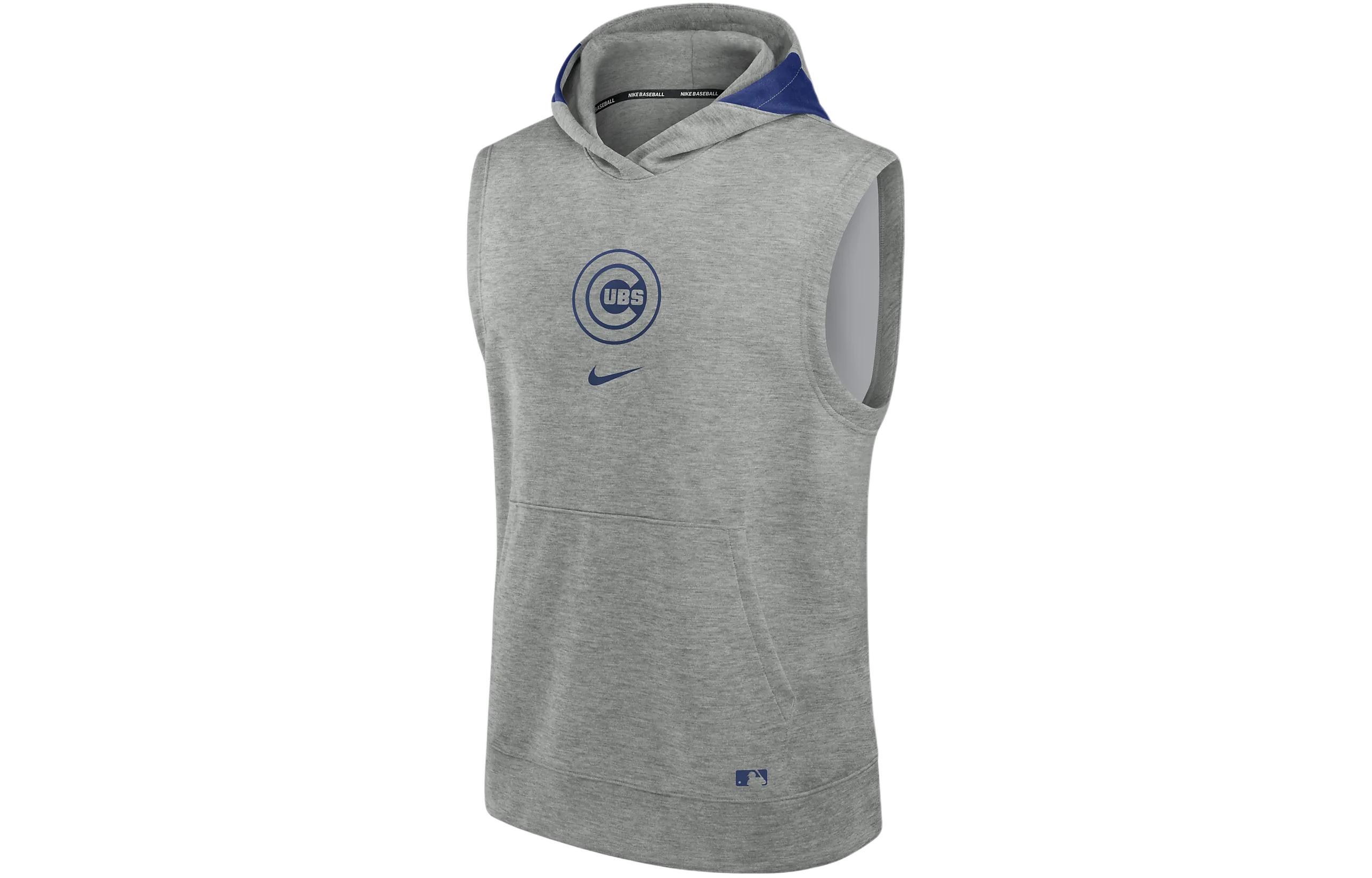 Nike MLB Chicago Cubs Hoodie Grey Sleeveless Logo Print Authentic Series 013U010PEJ-J3E