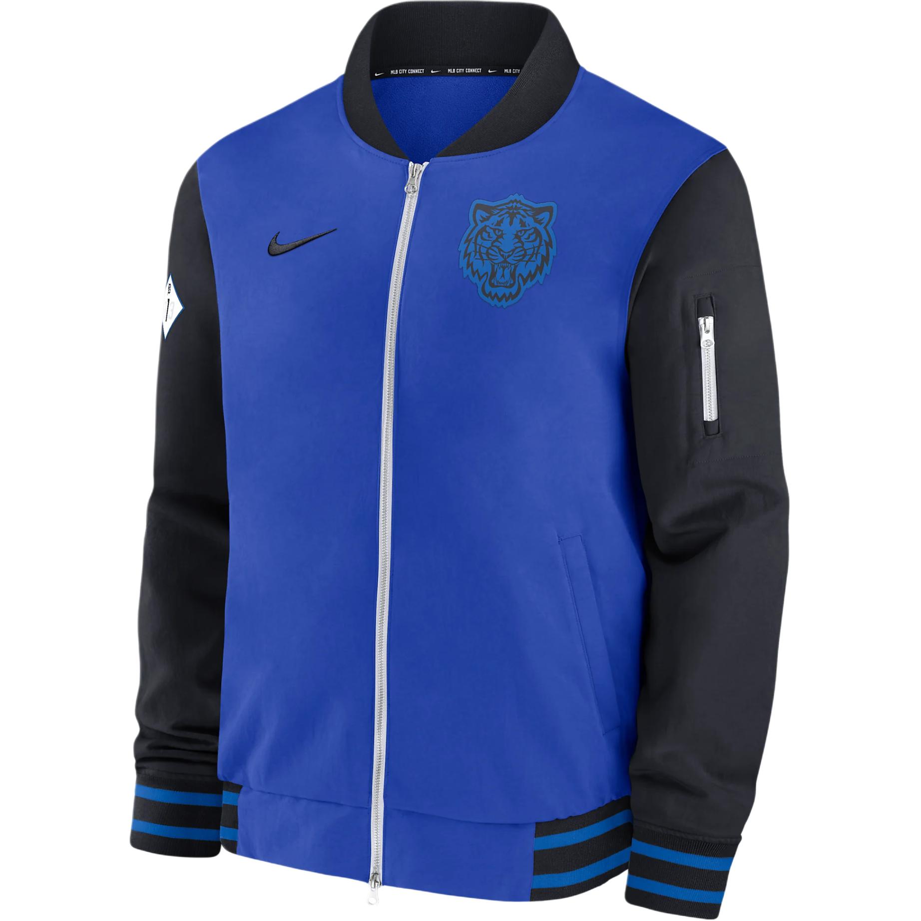 Nike MLB Detroit Tigers Blue Colorblock Animal Print Logo Jacket 015D0AC1DG-YG5