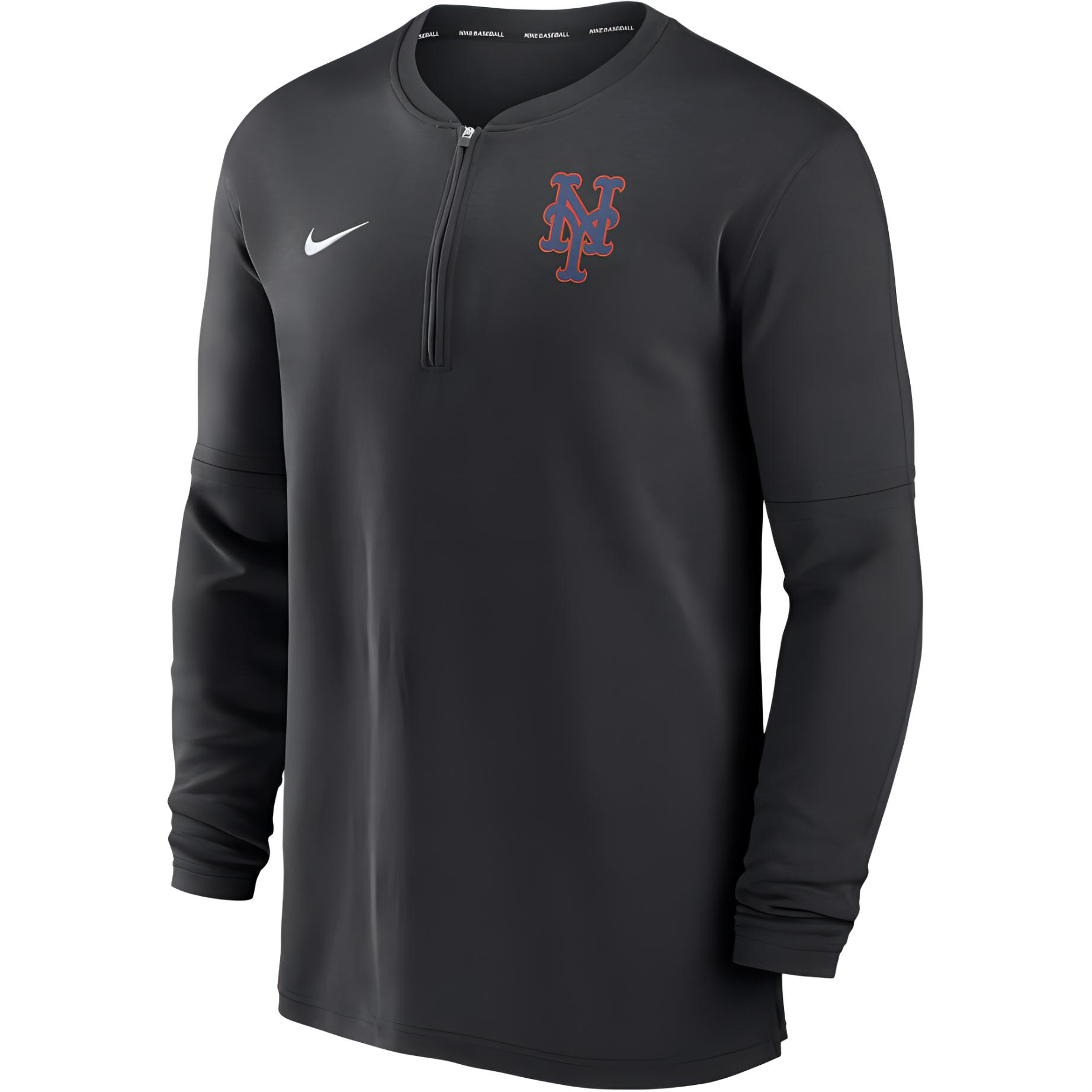 Nike MLB New York Mets Logo Pullover Sweatshirt Black Breathable Knit 014G00ANME-2TK