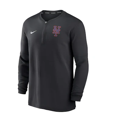 Nike MLB New York Mets Logo Pullover Sweatshirt Black Breathable Knit 014G00ANME-2TK
