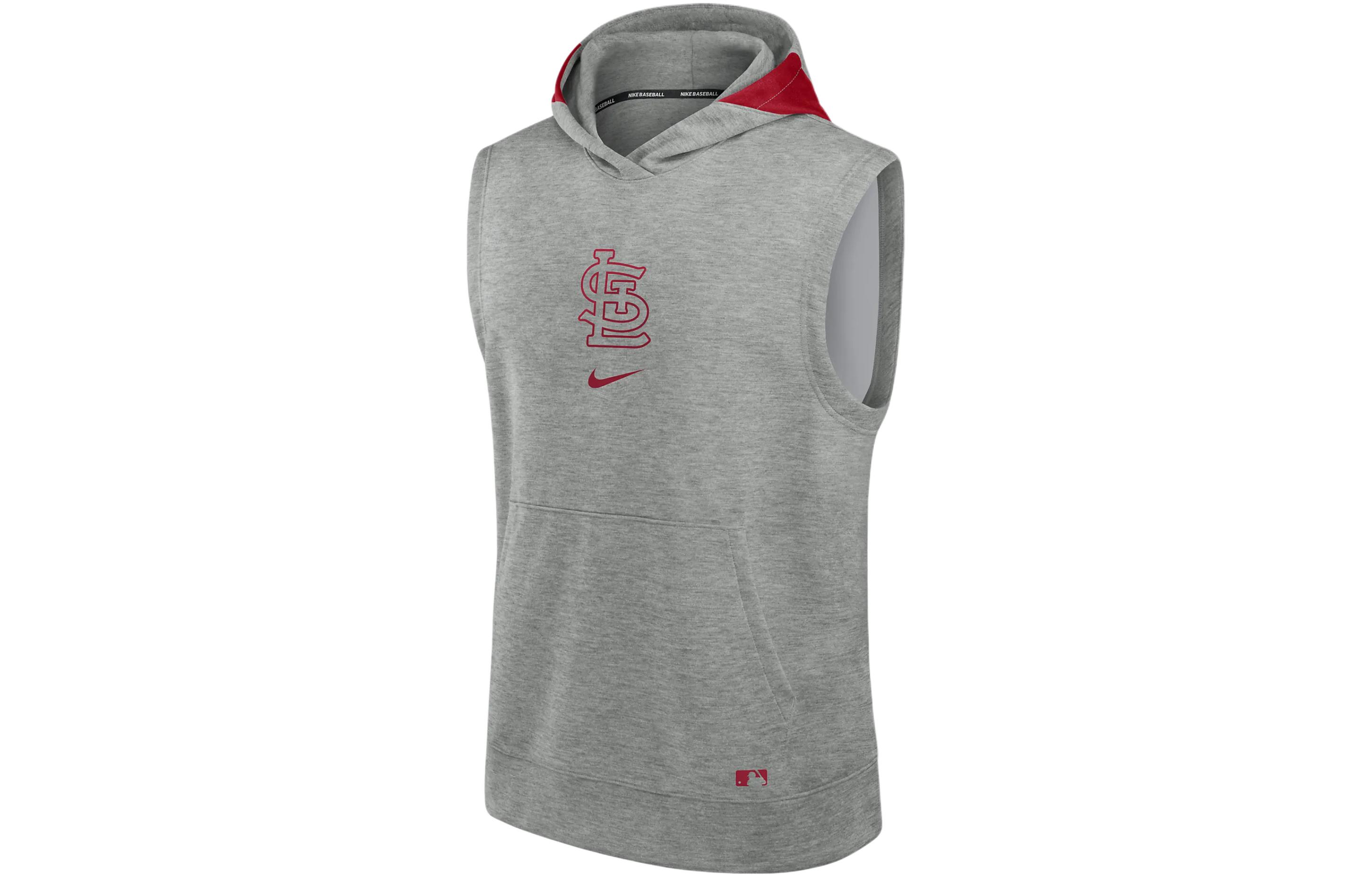 Nike MLB St Louis Cardinals Logo Fleece Hoodie Sleeveless Pullover Grey 013U080NSCN-J3E