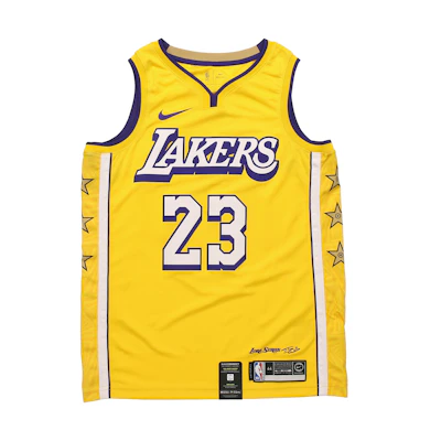 Nike NBA City Edition Jersey 19-20 Lakers LeBron James #23 Yellow Men's Fan Edition AV4646-729