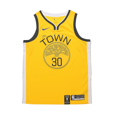 Nike NBA Earned Edition Golden State Warriors Curry Yellow Basketball Jersey Men BQ1159-731