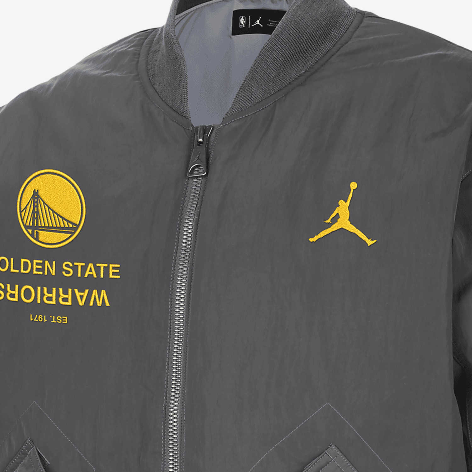 Shop ナイキ x NBA ゴールデンステートウォリアーズ ジョーダン レネゲード ジャケット グレー/ブルー/アマリロイエロー HF0058-254