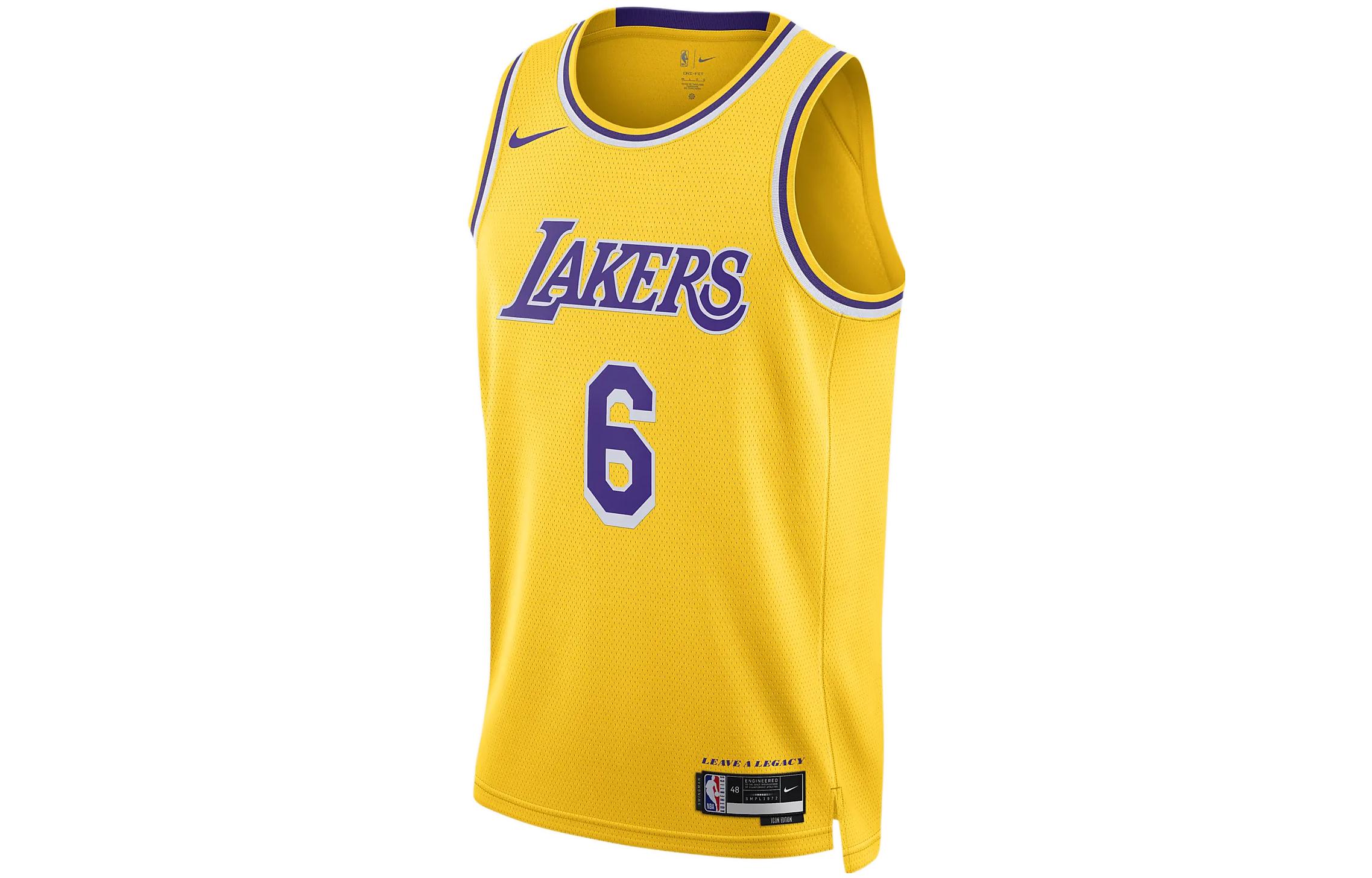 Nike x NBA Lakers LeBron James #6 Team Jersey Yellow Sleeveless Unisex Basketball Tank DN2009-728