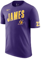 Nike x NBA Los Angeles Lakers LeBron James Purple Short-Sleeve T-Shirt (Men's) AH0078-551 Nike x NBA Los Angeles Lakers LeBron James Purple Short-Sleeve T-Shirt (Men's) AH0078-551