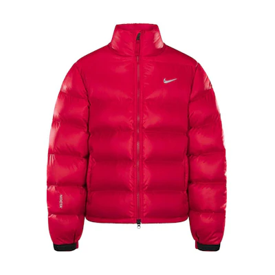 Nike NOCTA Sunset Puffer Red Jacket Logo Print High Collar Quilted Coat DO2783-657