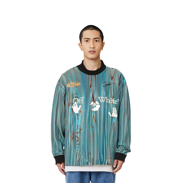 Sizing Nike x Off-White™ 藍色復古足球標誌長袖T恤衛衣 (美國). DN1700-411