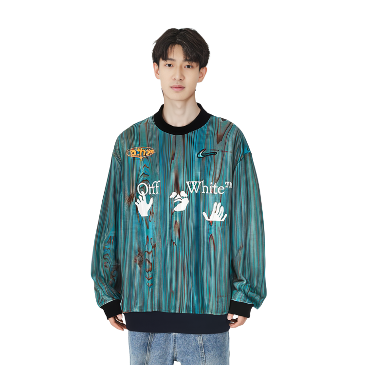 Cheap Nike x Off-White™ 藍色復古足球標誌長袖T恤衛衣 (美國). DN1700-411