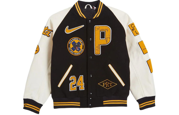 Nike x Patta Running Team SS24 Black White Varsity Jacket Unisex. FJ3106-010