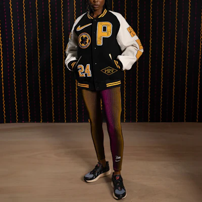 Nike x Patta Running Team SS24 Jaket Varsiti Hitam Putih Unisex. FJ3106-010 Details for Nike x Patta Running Team SS24 Jaket Varsiti Hitam Putih Unisex. FJ3106-010