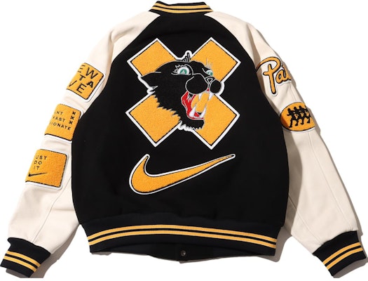 Nike x Patta Running Team Varsity Jacket (Asia Sizing) Black/Yellow/White FJ3107-010 Order Nike x Patta Running Team Varsity Jacket (Asia Sizing) Black/Yellow/White FJ3107-010
