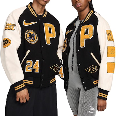 Nike x Patta Running Team Varsity Jacket (Asia Sizing) Black/Yellow/White FJ3107-010 Shop Nike x Patta Running Team Varsity Jacket (Asia Sizing) Black/Yellow/White FJ3107-010